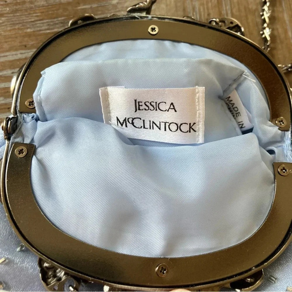 Jessica McClintock Light Blue Beaded Shoulder Bag W/Chain Strap Vintage Inspired - Picture 4 of 6